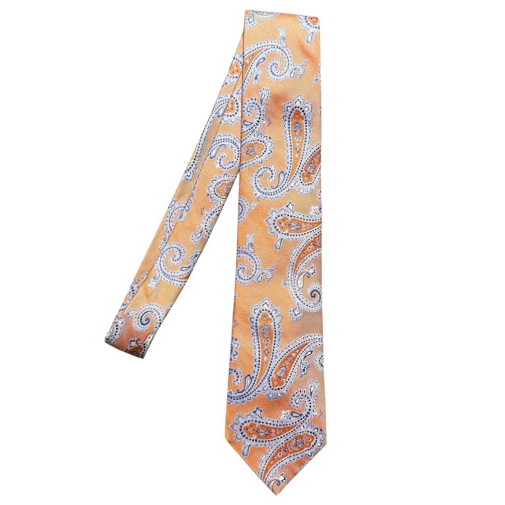 Nordstrom 100% Silk Tie Paisley Jacquard Necktie Orange Blue Formal Career USA